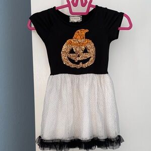 Halloween Dress - Black and White with Gold Pumpkin